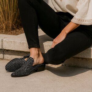 Rebecca Minkoff Star Print Mules Women’s 7.5M Leather Upper Slip-On Heeled Slide